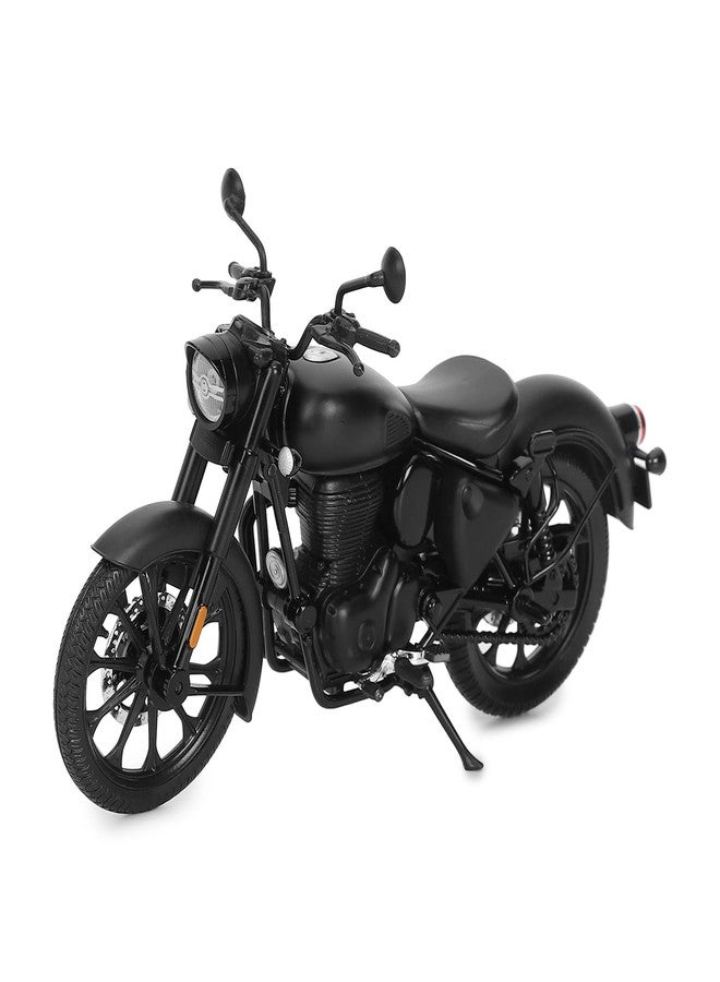 Royal Enfield دراجة رويال إنفيلد نيو كلاسيك 350 نموذج مصغر | 1:12 | مرايا جانبية | عجلات دوارة بحرية | مقود قابل للتوجيه | نظام تعليق خلفي وحامل جانبي يعملان | أسود غير لامع - Image 2